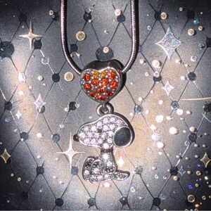 925 Sterling Silver Snoopy Peanuts Pave Diamond Charm Necklace Charactera